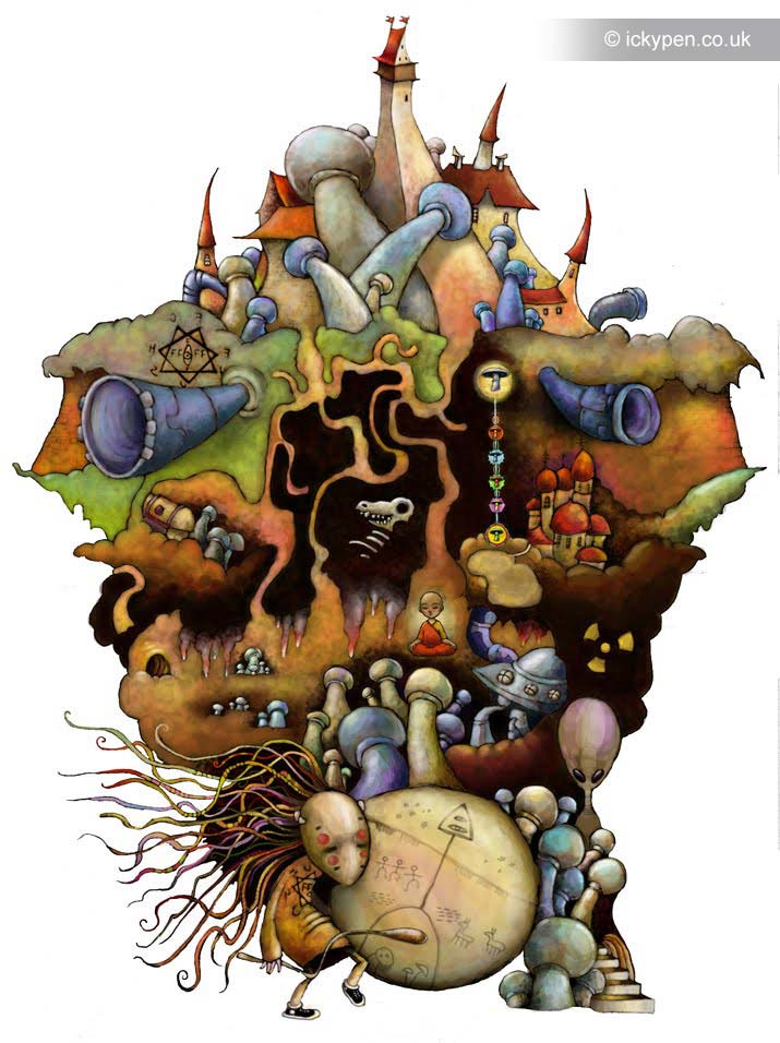 Mushrooms Crazy Illustration