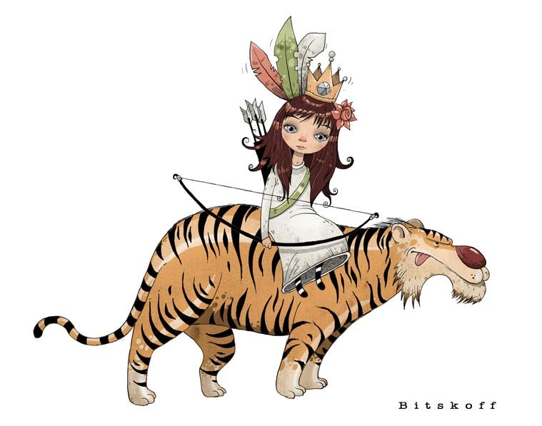 A Girl on a Tiger Illustration
